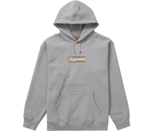 Supreme Burberry Box Logo Hooded Sweatshirt Heather Grey