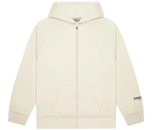 Fear of God Essentials Full Zip Up Hoodie Applique Logo Buttercream