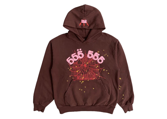 Sp5der Angel Number Hoodie Brown